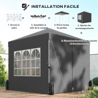 Outsunny Tonnelle de jardin 2,5 x 2,5 m pop up tonnelle pliante réglable en hauteur protection UV50+ montage facile gris foncé(m-7)
