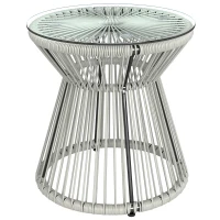 Outsunny Rattan Outdoor Coffee Table, PE Rattan Wicker Bistro Side Table with Tempered Glass Top, Light Grey(m-11)