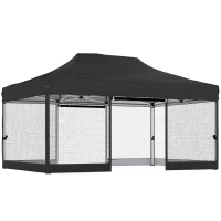 Outsunny 3 x 4.5 m Pop Up Gazebo with Mesh Nettings, UPF50+ Heavy Duty Outdoor Garden Party Tent Marquee, Black(m-1)