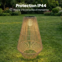 Outsunny Lanterne Solaire Extérieure en résine tressée lampadaire sans fil rechargeable  capteur de lumière 35 x 35 x 55 cm jaune(m-7)