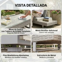 Outsunny Conjunto de Jardín Exterior de Ratán de 3 Piezas con Sofá Modular de 3 y 2 Plazas Mesa Lateral Mesa de Centro Cojines(m-6)