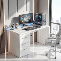 HOMCOM Bureau d'ordinateur à haute brillance avec 4 tiroirs, 110 x 60 cm, bureau avec rangement, style moderne, blanc(m-9)