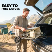 Outsunny 95L Foldable Festival Trolley on Wheels, Collapsible Wagon Cart with Adjustable Handle and 2 Cup Holders, Khaki(m-5)