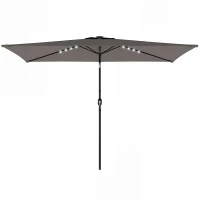 Outsunny 3 x 2 m Garden Parasol Umbrella with LED Solar Light, Parasol Cover, Outdoor Market Patio Umbrella, Dark Grey(m-11)