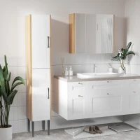 kleankin Lot de meuble à miroir et meuble colonne de salle de bain multi-rangement étagères réglables aspect chêne clair blanc(m-10)