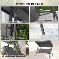 Outsunny 3 Seater Garden Swing Chair, Patio Rocking Bench with Tilting Canopy, Removable Cushion and Steel Frame, Dark Grey(m-6)