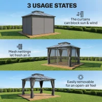 Outsunny 3 x 3.6 m Outdoor Hardtop Gazebo Canopy with 2-Tier Roof, Permanent Pavilion Garden Metal Gazebo with Sides, Dark Grey(m-5)