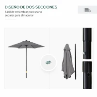 Outsunny Parasol de Terraza Exterior con Techo de Ventilación Poste Desmontable de Aluminio para Jardín Patio Gris Oscuro(m-4)