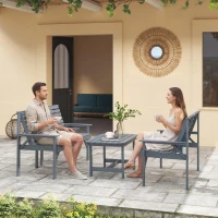 Outsunny 4 Piece Wooden Garden Furniture Set, Outdoor Garden Sofa Set with 2 Armchairs, Loveseat and Coffee Table, Grey(m-9)