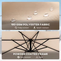 Outsunny 3 m Cantilever Parasol with Protective Cover and Wind Ropes, Banana Parasol with Crank Handle, Khaki(m-6)