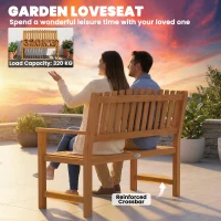 Outsunny Ławka ogrodowa 2-osobowa, odporna na warunki atmosferyczne, drewniana ławka z lamelowym designem i podłokietnikami, do 320 kg, 112 x 64 x 92 cm, naturalne drewno(m-5)