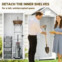 Outsunny Small Shed, Tall Slim Wooden Garden Shed with 3 Removable Shelves and Roof Hatch, Compact Outdoor Tool Storage Cabinet with Asphalt Roof and Door Latch, 77 x 54.2 x 179 cm, Light Grey(m-5)