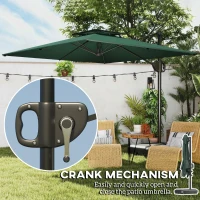 Outsunny Cantilever Parasol with Weighted Base Double Top Garden Parasol Square Hanging Patio Umbrella with Crank Tilt Dark Green(m-7)