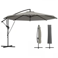 Outsunny 3 m Cantilever Parasol with Protective Cover and Wind Ropes, Banana Parasol with Crank Handle, Light Grey(m-11)