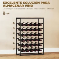 HOMCOM Botellero para 30 Botellas de 6 Niveles con Encimera de Efecto Madera Estilo Industrial 59x30x88,5 cm Marrón Rústico(m-4)