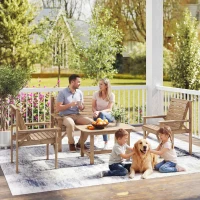 Outsunny 4 Piece Wooden Garden Furniture Set, Outdoor Garden Sofa Set with 2 Armchairs, Loveseat and Coffee Table, Natural Wood(m-8)