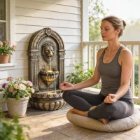 Outsunny Wall-Mounted Water Fountain, 3-Tier Cascading Waterfall with LED Lights and Adjustable Flow for Patio, Rustic Brown(m-8)