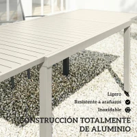 Outsunny Mesa de Jardín Extensible 150/225x85x75 cm Mesa de Comedor de Aluminio con Tablero de Listones para 6-8 Personas Blanco(m-5)