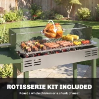 Outsunny BBQ Rotisserie Grill Roaster Charcoal Spit Roasting Machine for Chicken Turkey with 3-Level Grill Grate, Side Shelves, Dark Green(m-4)