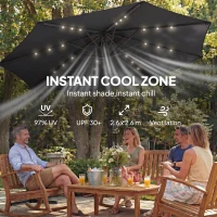 Outsunny 2.6 m Garden Parasol Umbrella with LED Solar Light, Parasol Cover, Outdoor Market Patio Umbrella, Black(m-6)