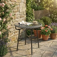 Outsunny Rattan Side Table, Round Outdoor Coffee Table, with Round PE Rattan and Tempered Glass Tabletop, Light Grey(m-2)