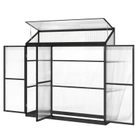 Outsunny Polycarbonate Greenhouse with 3 Hinged Doors, Top Vent, Lean-to Green House, Walk-in Greenhouse, 6 x 1.5ft, Black(m-11)