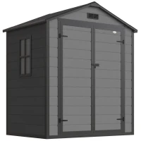 Outsunny 6'x4.5' Garden Storage Shed, Lockable Garden Shed with Double Doors, Window, Vent and Plastic Roof, Dark Grey(m-1)