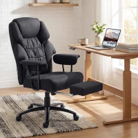 HOMCOM 3D Kneedmassage Bureaustoel met Voetsteun, Verstelbare Computerstoel met Hoge Rugleuning, Leathaire Bekleding, Zwart(m-8)
