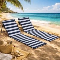 Outsunny Set of 2 Foldable Garden Beach Chair Mat, Outdoor Sun Lounger Seats with Adjustable Back, Magazine Pocket, Carry Bag(m-2)