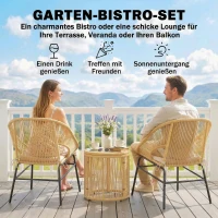 Outsunny Rattan Bistroset 3 teiliges Gartenmöbel-Set mit 2 Gartenstühlen, Glastisch, waschbaren Kissen, Ergonomisch(m-4)