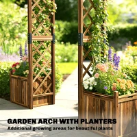 Outsunny Wooden Garden Arch with 2 Planter Boxes, Outdoor Rose Arch Trellis for Climbing Vines, Carbonised(m-5)