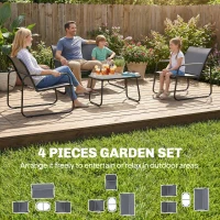 Outsunny 4 Piece Garden Furniture Set, Garden Sofa Set with Loveseat, 2 Armchairs, Tempered Glass Table for Balcony, Grey(m-4)