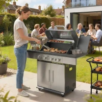 Outsunny 4+1 Burner Gas BBQ Grill, Portable Gas Barbecue Grill with Side Burner, Warming Rack, Side Shelf, Storage Cabinet(m-2)