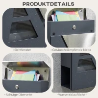 HOMCOM Briefkasten Wandmontage Wetterfest mit Zeitungshalter und 2 Schlüsseln für Außenwand, Dunkelgrau(m-6)