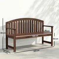 Outsunny 2 Seater Wooden Garden Bench with Armrest, Outdoor Furniture Chair for Park, Balcony, Carbonised Finish(m-3)