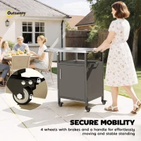 Outsunny Grill Cart with Stainless Steel Top, Pizza Oven Stand with Cabinet, Spice Rack, Towel Holder, Bottle Opener, Brown(m-6)