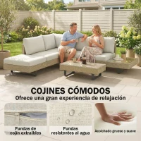 Outsunny Conjunto de Jardín Exterior de Ratán de 3 Piezas con Sofá Modular de 3 y 2 Plazas Mesa Lateral Mesa de Centro Cojines(m-5)