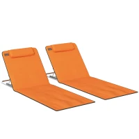 Outsunny Set of Two Metal Frame Beach Chairs, with Reclining Backs - Orange(m-1)