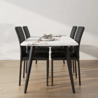 HOMCOM Set 4 Sedie da Pranzo in Finta Pelle con Cuciture a Rombi e Gambe in Metallo, Nero(m-8)