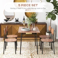 HOMCOM Zestaw jadalniany 5-częściowy, stół z 4 krzesłami, z półką(m-4)