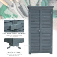 Outsunny Armadio da Esterno in Legno con 2 Porte a Persiana e Ripiani Interni, 87x46.5x160 cm, Grigio(m-6)