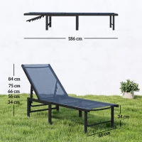 Outsunny Reclining Sun Lounger - Dark Blue(m-3)