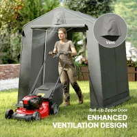 Outsunny 7.5 x 6.2 ft Outdoor Garden Storage Shed, Waterproof Bike Tent with Roll-Up Zipper Door and Vent, Dark Grey(m-6)