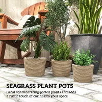 Outsunny Seagrass Planters Set of 3 Plant Pots for Indoor Outdoor Patio Balcony Natural(m-4)