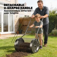 Outsunny Compost Spreader, 20" Peat Moss Spreader with Detachable U-Shaped Handle and Metal Mesh Basket(m-6)