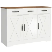 HOMCOM Buffet cuisine, meuble de rangement avec 3 portes de grange, 2 tiroirs et étagères réglables, 108 x 40 x 81 cm, blanc(m-12)