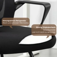 HOMCOM Bureaustoel Bezoekersstoel met Armleuning, Lendensteun, Mesh Bekleding voor Kantoor, Vergaderruimte Zwart(m-5)