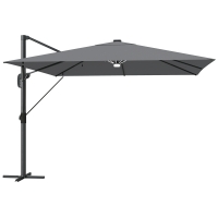 Outsunny 3 x 3 m Garden Cantilever Parasol with Light, Cover, Overhanging Umbrella w/ Wind Protection, 360° Rotation, Light Grey