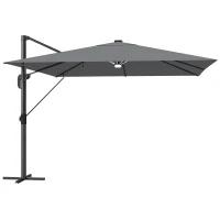 Outsunny 3 x 3 m Garden Cantilever Parasol with Light, Cover, Overhanging Umbrella w/ Wind Protection, 360° Rotation, Light Grey(m-1)