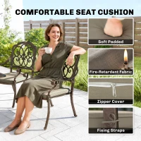 Outsunny 9 Piece Cast Aluminium Garden Dining Set, Garden Table and Chairs Set with Cushions, Parasol Hole for Patio, Bronze Tone(m-5)